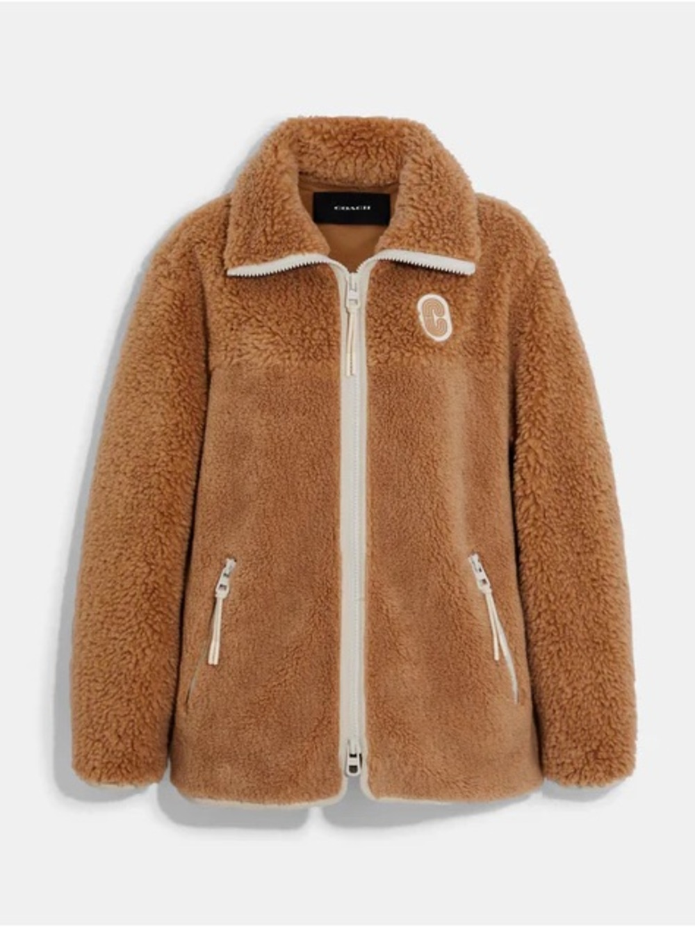 Coach Plush Camel Sherpa Zip Jacket